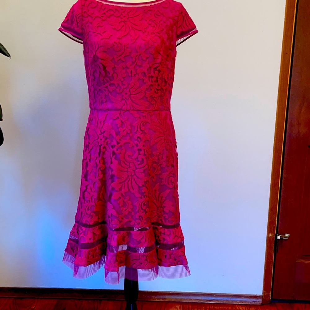 Tadashi Shoji dress, fuchsia pink lace, size US6